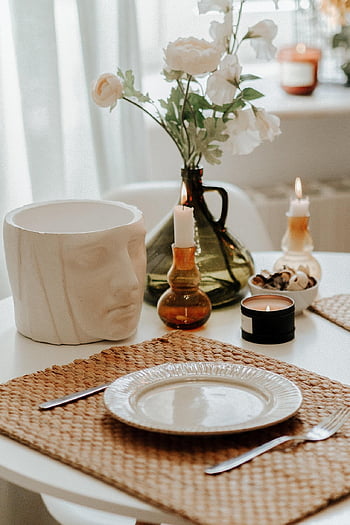 plate, serving, table, celebration, flowers, vase, candle, still Life, bouquet, vintage, breakfast