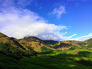 Chinnakanal Hills, Bujna zieleń, niebieskie niebo, Zielona Góra, pochmurne niebo, wspaniały widok, naturalny krajobraz, górska sceneria, stacja na wzgorzu, malownicze piękno, fotografia plenerowa