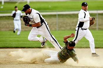 baseball kamp, Dynamisk scene, spillere i aktion, Dramatisk dias, baseball bane, sportsaktion, baseball spillere, konkurrencesport, udendørs sport, Baseball -uniformer, støvsky