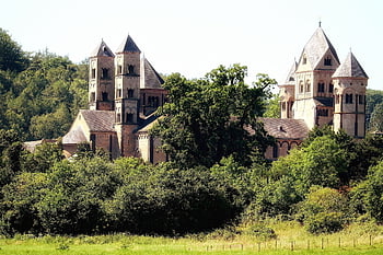 krajina, klášter, eifel, maria laach, pastviny, les, Příroda, stromy, hrad, katedrála