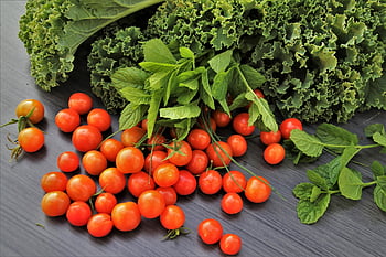 pomodori ciliegini, lattuga, basilico, insalata, fresco, biologico, nutrizione, verdure, vegetariano, cibo, vitamine