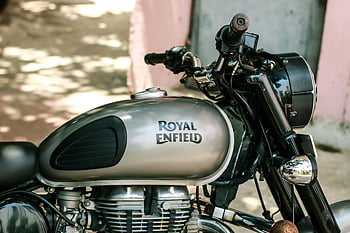 královské enfield, motocykl, zblízka, venkovní nastavení, Podrobný pohled, Royal Enfield Motorcycle, kolo, ročník motocyklu, motor, řídítka, nádrž