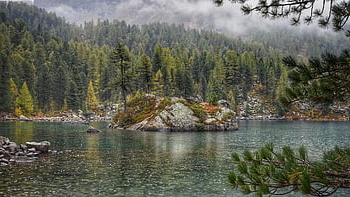 jezero, krajina, stromy, Příroda, bergsee, škůdci, švýcarsko, Pohled, nebe, hory, zrcadlení