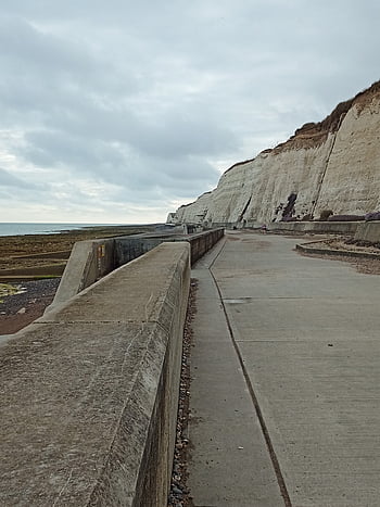 pathway, fence, cliff, bike Path, rocks, horizon, coast