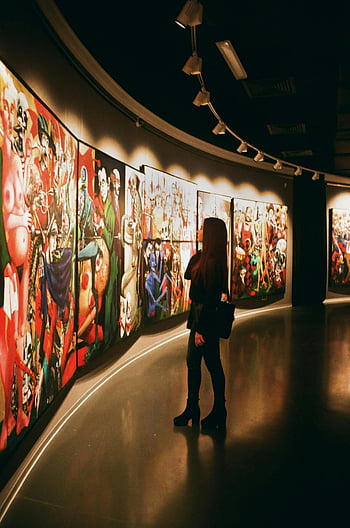 여자, 회화, 미술관, 전시회, 생생한 그림, 예술 관찰, 갤러리 전시회, 예술 관찰자, 갤러리 방문자, 예술 전시, 갤러리 인테리어