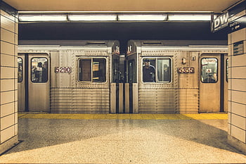 gray train, subway train, underground station, commuters, boarding, disembarking, public transportation, urban transit, train station, city life, subway platform