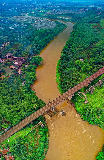 ภาพถ่ายทางอากาศ, สะพาน, แม่น้ำ, เขียวขจี, อินโดนีเซีย, มุมมองทางอากาศ, ที่สวยงาม, สะพานรถไฟ, ภูมิทัศน์ธรรมชาติ, ฉากชนบท, ทางน้ำข้าม