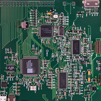 circuito verde, immagine dettagliata, vari componenti, microprocessori, componenti elettronici, Progettazione PCB, hardware tecnologico, circuiti elettronici, microcontrollore, Collegamenti saldati, circuiti integrati