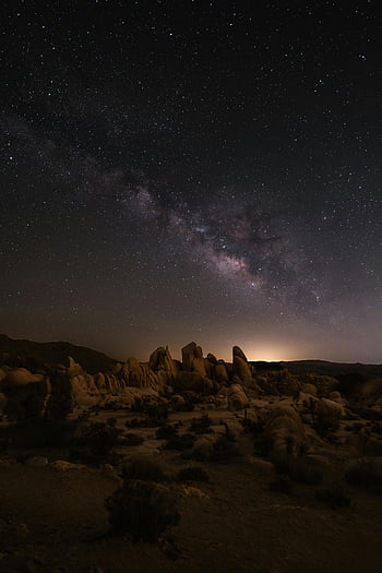 Melkweg, nachtelijke hemel, woestijn, Joshua Tree National Park, sterrenhemel, rustig landschap, rotsen, nachtfotografie, hemelse weergave, Sterrennacht, woestijnavond