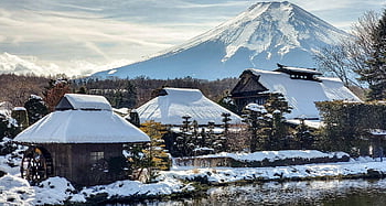 Fuji fjellet, naturlig, japan, vinter, årstid, husly