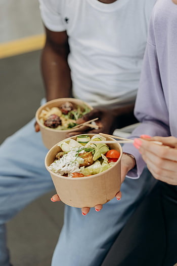 healthy food, salad bowls, nutritious meal, fresh ingredients, two people eating, indoor dining, healthy eating, fresh salad, healthy lifestyle, nutritious salad, healthy bowl