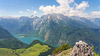 Königssee, panoráma, kilátás, hegyek, csúcstalálkozó, előfordul, természet, menny, Jenner, Watzmann, felső bajorország