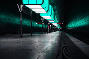 Green and White Lighted Tunnel, HafenCity University subway station, Hamburg Germany, modern design, futuristic design, subway station, lighted tunnel, urban transportation, architectural design, public transit, city infrastructure
