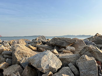 stones, beach, sea, sky, ocean, rocks, landscape