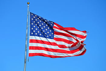 americká vlajka, jasně modrá obloha, vlající vlajka, Symbol svobody, patriotismus, usa vlajka, Majestická vlajka, červená bílá modrá, národní symbol, venkovní scénu, stožár