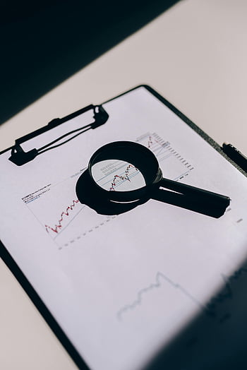 lupa, portapapeles, documentos financieros, graficas, de cerca, Vista detallada, Análisis comercial, bolsa de Valores, investigación de inversiones, Herramientas de oficina, revisión de documentos