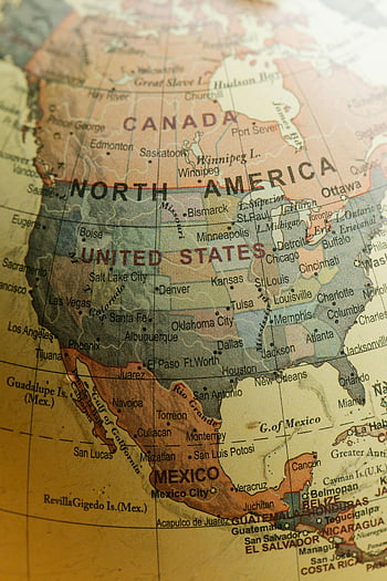 Severní Amerika, vinobraní zeměkoule, Podrobná mapa, Spojené státy, Kanada, Mexiko, měst, zemí, detailní pohled, mapa světa, Americké země