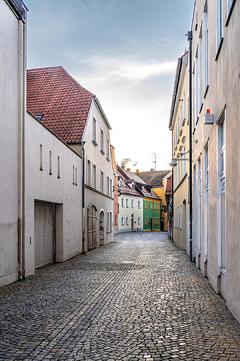Straße, Gasse, Stadt, Dorf, Häuser, Pflaster, Dorf, Landschaft