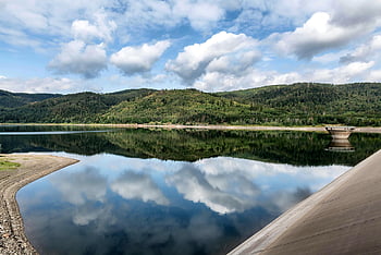jezero, nádrž, odraz, mraky, přehrada, Německo, pryskyřice, přehradní zeď, Příroda, krajina, nebe