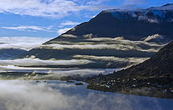 mountains, mist, water, lake, mountainous, clouds, landscape, nature, sky, new Zealand