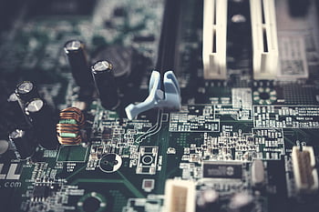 tilt-shift photography, motherboard, computer components, technology, circuitry, detailed view, electronic components, computer hardware, close-up, tech, electronics