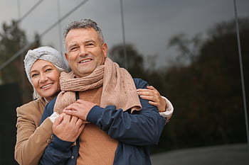 anziano, coppia, la pensione, moda, città, viaggio, donna, maturo, insieme, sorridente, uomo