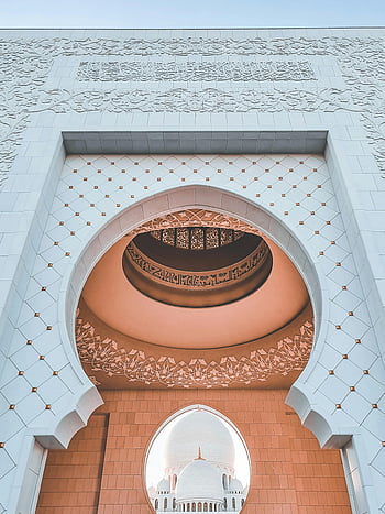 mešita šejka zayeda, Abu Dhabi, islámské architektury, nízký úhel záběru, Pohled na Archway, složitý design, mešita architektura, střední východ, náboženské budovy, bílá kopule, ozdobené detaily