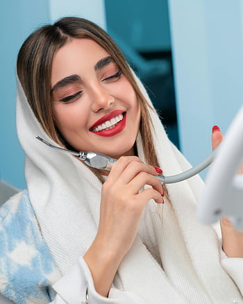 young woman, dental instrument, smiling, dental clinic, perfect dental health, dental care, dental hygiene, dental patient, dental treatment, dental office, dental health