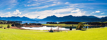horizontal Picture, bavarian Alps, swabian Mountains In Bayern, autumn, beautiful Scenery, blue Sky