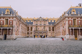 Marble Courtyard, Palace of Versailles, Versailles, France, classic architecture, majestic view, courtyard, historic building, European palace, French landmark, ornate design