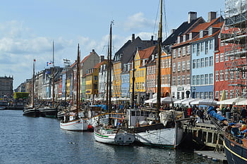 nyhavn, Dánsko, Kodaň, Scéna na nábřeží, historické budovy, lodí, přístav, vibrující, barevné domy, kanál, cestovní ruch