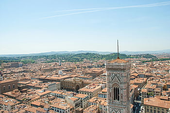 florence, tampak atas, arsitektur bersejarah, menara lonceng giotto, santa maria del fiore, Cityscape Italia, kota eropa, Landmark Renaisans, warisan unesco, tujuan perjalanan, cakrawala Tuscany