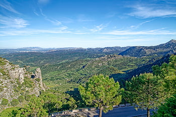 Espanha, Andaluzia, Província de Cádiz, Puerto de Las Palomas, natureza, panorama, montanhas, Colina, arvores, verde, nuvens