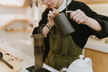 barista, coffee, preparation, pouring, brewed, caffeine, drink, beverage, espresso, work, girl