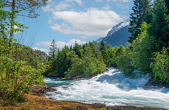 river, flowing, waterfall, nature, norway, scandinavia, landscape
