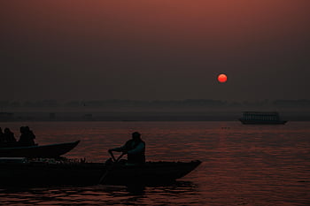 India, gangesz folyó, este, szürkület, természet, napnyugta, hinduizmus, folyó, Napkelte, Varanasi