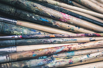 pensler, farverig maling, malingsrester, Kunstnerværktøjer, kunst forsyninger, brugte børster, malingsdækkede børster, kunstnerisk udstyr, Kreative værktøjer, maleri værktøjer, kunstneriske børster