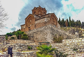 sveti jovan kaneo, ohrid, severní Makedonie, krajina, kostel, náboženství, památník, cestovat, cestovní ruch, nebe, mraky