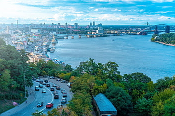 แม่น้ำ, สิ่งปลูกสร้าง, ถนน, เคียฟ, ยูเครน, ยุโรป, เมือง, cityscape