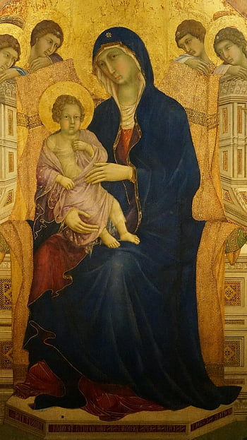 maddona, child, duccio Di Buoninsega, gold, religious, catholic, gothic, blue, jesus, religion, christianity