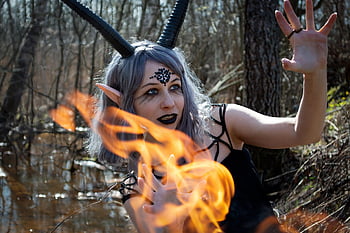 démon, rohy, cosplay, žena, dívka, kostým, makeup, čarodějnice, succubus, Ženský démon, ďábel