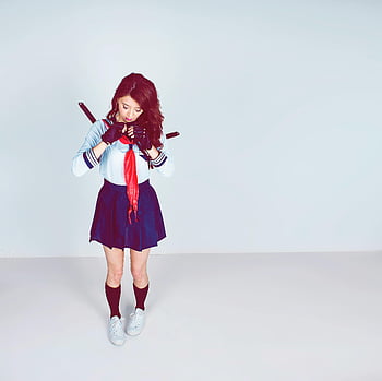 školačka cosplay, meče, Nastavení studia, Mladá žena, kostým školy dívka, cosplay, studio, žena, kostým, foto studio
