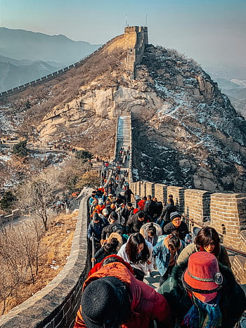 Velká čínská zeď, turistů, Peking, světového dědictví UNESCO, zimní, průzkum, cestovat, historické místo, Čínský cestovní ruch, venkovní aktivity, pohled
