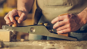homme, raboteuse, Charpentier, avion de main, surface en bois, à l'intérieur, menuiserie, qualifié, l'artisanat, outils, atelier