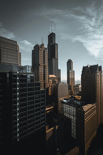 cakrawala chicago, menara willis, menara sears, Arsitektur modern, Amerika Serikat, tampilan yang lebih tinggi, Pencakar langit ikonik, lanskap perkotaan, pusat kota chicago, Cityscape, gedung pencakar langit