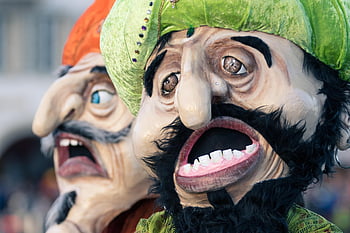 tradice, venku, fasnacht, karneval, masky, maska, oranžový, zelená, vojtěška, luzern, švýcarsko
