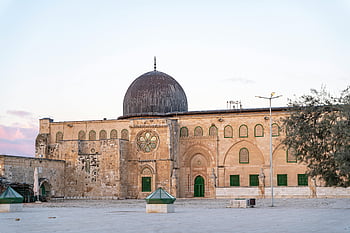 mešita al-aqsa, Jeruzalém, Fasáda mešity, kupole, soumrak, nádherný výhled, islámské architektury, střední východ, historické místo, náboženský orientační bod, zelená okna