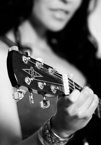 guitarist, guitar, music, instrument, female Guitarist, black And White, musician, performer