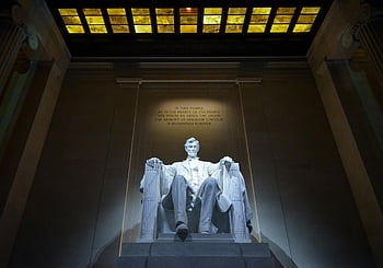 Abraham Lincoln, socha, Lincolnův památník, Washington DC, dramatický pohled, nízký úhel, sochařství, pamětní, historické místo, prezident, památník