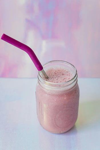 Růžový koktejl, mason jar, opakovaně použitelná sláma, zdravá svačina, osvěžující nápoj, růžová tekutina, čiré sklo, koktejl nápoj, zdravý nápoj, Růžový nápoj, Mason Jar Smoothie